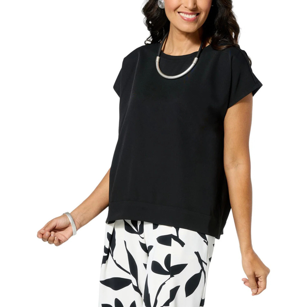 WynneLayers Drapey Twill Cap Sleeve Tee Black - Regular